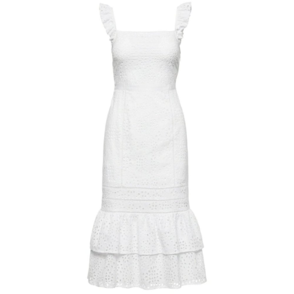Banana Republic Eyelet Pinafore Sleeveless Midi Dress - White - Size 8
